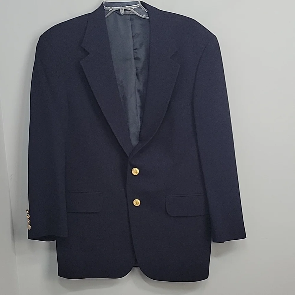 Lands End Navy Blue Wool Sport Coat 40 Short